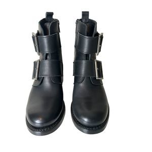 Frye Black Leather Moto Boots
